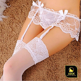 Quần lót nữ lọt khe kèm tất Ren lưới xuyên thấu có dây định hình chống tụt phong cách Âu Mỹ Sexy gợi cảm JIZOE QLT35