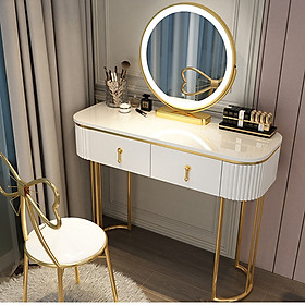 Mua Bàn Trang Điểm Có Gương Đèn Led Chân Mạ Vàng Sang Trọng - Bàn Phấn Đơn Giản Hiện Đại 2 Ngăn Kéo 1M2 Decor Phòng Ngủ Đẹp
