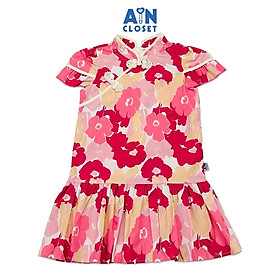 Đầm sườn xám bé gái họa tiết Hoa Đỏ cotton - AICDBGO4QJOB - AIN Closet