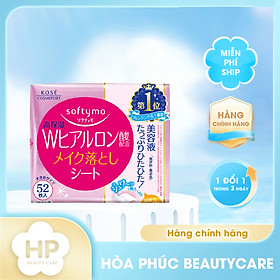 Khăn Giấy Tẩy Trang Dưỡng Mịn Da Hyaluronic Acid Kose Softymo Makeup Remover Sheet H (52 Tờ/Hộp)