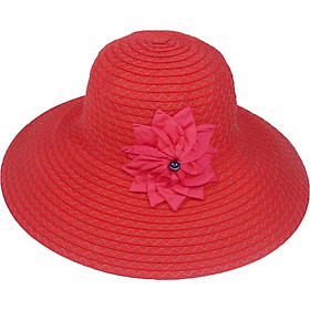 Mũ đi biển rộng vành dành cho nữ dễ thương, vành rộng 11cm chống nắng tốt, gắn nơ hoa đẹp, chất liệu vải kết hợp polyester thời trang phong cách - Màu đỏ