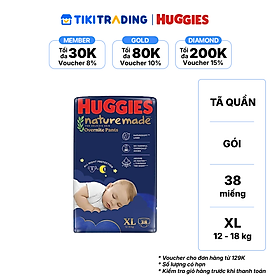 Tã quần Huggies Naturemade ban đêm XL 38 miếng
