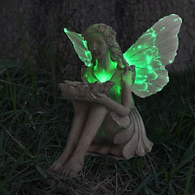 Fairy Garden Statue and Sculpture with Solar Powered Lights, Outdoor Angel Garden Figurines Yard Art for Lawn,Yard Decorations