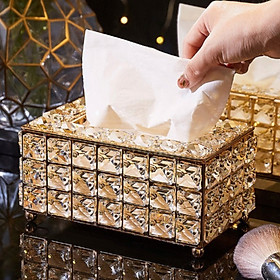 Mua Hộp Đựng Khăn Kim Loại Giấy Đính Đá ( TẶNG MÓC KHÓA GỖ)