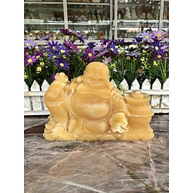 Mua Tượng Phật Di Lặc ngồi cầm thỏi vàng và gậy như ý phong thủy đá ngọc hoàng long - Dài 20 cm