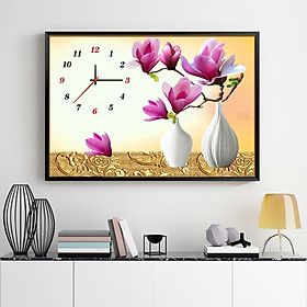 Mua Tranh đính đá đồng hồ bình hoa ngọc lan tím 60x45cm
