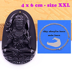 Mặt Phật Đại thế chí đá thạch anh đen 6 cm kèm dây chuyền inox - mặt dây chuyền size lớn - XXL, Mặt Phật bản mệnh