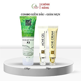 Combo kem giảm mụn, kiềm dầu Acosmetics, kem giảm mụn siêu tốc độ, sữa rửa mặt trà xanh x2 170g