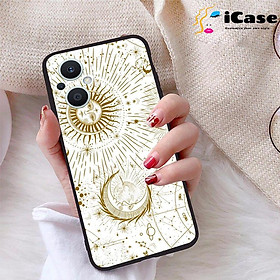 Ốp lưng iCase dành cho Oppo Reno 8Z 5G chất liệu viền dẻo lưng cứng nhám TPU có hai lỗ xỏ dây đeo in nổi 4D hình bộ sưu tập Sun 06