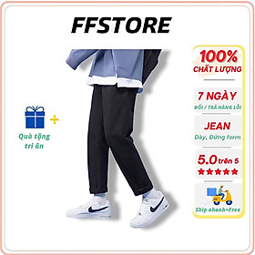 Quần baggy jean nam trơn đen form rộng ống Suông vải dày FFStore