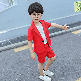 Set bé trai, bộ vest bé trai (không kèm áo thun) siêu xinh, siêu đáng yêu phù hợp cho mùa hè T3 -  ĐỎ - 1 (8-13 kg )