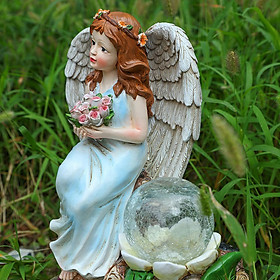 Modern Fairy Girl Angel Figurine Resin Statue LED Light Craft for Desktop