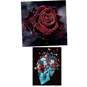 Hình ảnh 2Pcs 5D Diamond Painting DIY Skull & Rose Flower Embroidery Kit For Home Decor