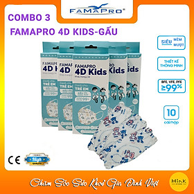 [COMBO 3 HỘP - FAMAPRO 4D KIDS] - Khẩu trang trẻ em kháng khuẩn cao cấp Famapro 4D KIDS tiêu chuẩn KF94 (10 cái/ hộp)