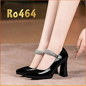 Giày cao gót nữ đẹp đế vuông 8 phân hàng hiệu rosata hai màu đen đỏ ro464