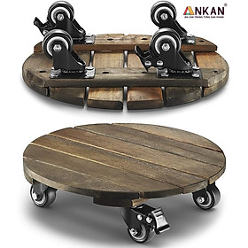 Đế Lót Chậu Cây Có Bánh Xe Cao Cấp ANKAN Hình Tròn Màu Xám Đen R30Cm Tải trọng 150 Kg Gỗ Tràm Bông