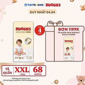 Tã quần Huggies Skin Perfect Mega Jumbo XXL64+4 miếng với 2 vùng thấm giảm kích ứng da