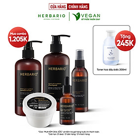 Bộ 5 Chăm Sóc Tóc Vỏ bưởi & Bồ kết Herbario: Dầu gội 300ml + Dầu xả 300ml + Xịt dưỡng 100ml + Serum 30ml + Kem ủ tóc 200ml