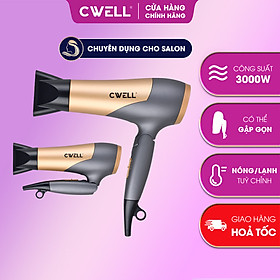 Máy sấy tóc gấp gọn CWELL công suất lớn 3000W, 3 chế độ nóng/lạnh, có móc treo chuẩn Salon C102HD