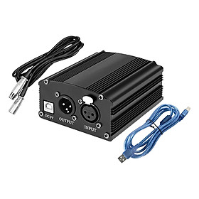 48V  Power Supply with XLR 3 Pin Microphone Cable for Mic Black