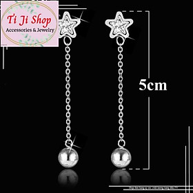 BÔNG TAI NỮ INOX NGÔI SAO TÒN TEN BI MÀU TRẮNG sáng, đẹp, không đen