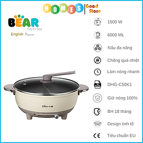 Mua Nồi Điện Đa Năng  Nồi Lẩu Điện 2 Ngăn BEAR DHG-B60K1 Dung Tích 6L  Công Suất 1500W - Hàng Chính Hãng