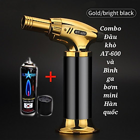 Mua Combo Hộp Quẹt Bật Lửa Khò Để Bàn 1 Tia Cực Mạnh AT-600 cao cấp Vỏ Kim Loại và Bình Gas Bơm Bật Lửa BlueSky