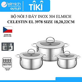 Bộ Nồi 3 Chiếc Inox 304 5 Lớp Đáy ELMICH Celestine EL 3978 Size 18cm/20cm/22cm