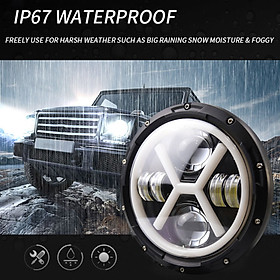 1PCS Car LED Headlight 7in 500W Round Headlamp X-type Super Bright H4 Plug H13 Wire Harness Replacement for Jeep