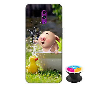 Ốp lưng cho  điện thoại Oppo Reno hình Heo Con Tắm Hồ tặng kèm giá đỡ điện thoại iCase xinh xắn - Hàng chính hãng