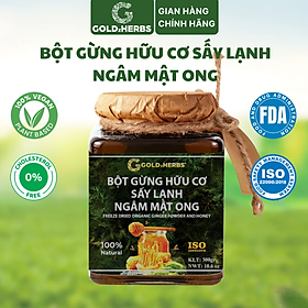 Hàng chính hãng - Bột gừng hữu cơ sấy lạnh ngâm mật ong GoldzHerbs, 100% mật ong nguyên chất – Hũ 300g/ Hộp 15 gói