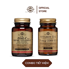 Combo Tăng Đề Kháng - Solgar Vitamin D3 1000 IU + Ester C , Vitamin C Thế Hệ Mới, Tăng Sức Đề Kháng, Miễn Dịch