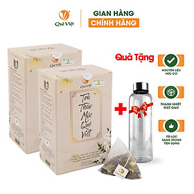 Combo 2 hộp Trà thảo mộc Quê Việt + tặng bình nước- Mát gan, ngủ ngon, giảm căng thẳng mệt mỏi, nguyên liệu hữu cơ - hộp 600g (20X30g)