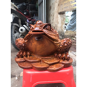 Cóc ngậm đồng tiền vàng bằng gỗ hương đá kt 28×24×19cm