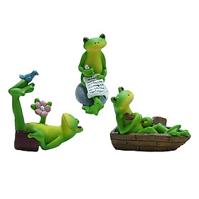 3 Pieces Frog Figurine Statue for Office Desk Shelf Decoration Collectible