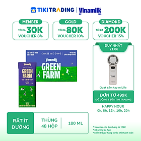 Thùng 48 Hộp Sữa Tươi Tiệt Trùng Vinamilk Green Farm Rất ít đường - Lốc 4 Hộp 180ml