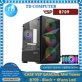 Mua Vỏ máy tính Case VSP B709  ĐEN  sẵn 4 Fan LED ~ Gaming kính cường lực (M-ATX/ITX) - Hàng chính hãng TECH VISION phân phối
