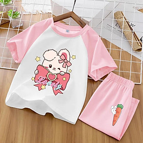 Bộ quần áo cho bé gái mùa hè chất cotton size 10-40kg Bộ cộc tay thỏ Lovely