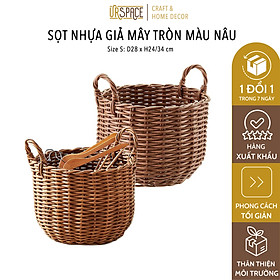 Sọt nhựa đựng quần áo, đồ chơi, trồng cây đa năng hình tròn có quai/ Hand-woven wicker round storage basket with handle