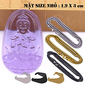 Mặt Phật Đại nhật như lai pha lê tím 1.9cm x 3cm (size nhỏ) kèm vòng cổ dây chuyền inox rắn vàng + móc inox vàng, Phật bản mệnh, mặt dây chuyền