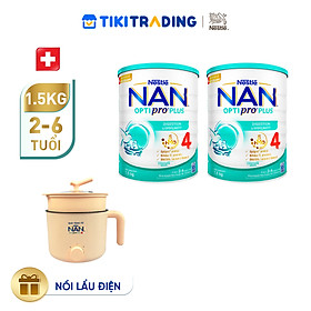 Bộ 2 lon Sữa bột NAN OPTIPRO PLUS 4 Nestle Bé 2-6 tuổi 1500g/lon Giúp tiêu hóa tốt