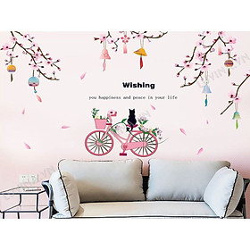 Decal trang trí tết- mèo và xe đạp