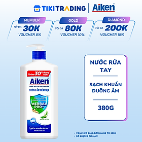 Nước rửa tay Aiken Sạch khuẩn Dưỡng ẩm 380G 
