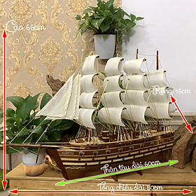Mô hình thuyền gỗ thuyền trang trí tàu chiến cổ JYLLAND_Đan Mạch - Thân tàu dài 60cm - Buồm màu Trắng Vàng - Gỗ Tràm Tự Nhiên