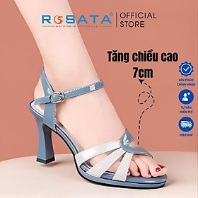 Giày sandal cao gót nữ ROSATA RO521 phối dây mũi tròn quai cài hậu mảnh gót nhọn cao 7cm xuất xứ Việt Nam - Xanh Dương