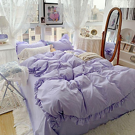 Bộ Chăn Ga Gối Viền Bèo CottonTici đáng yêu Phong Cách vintage Hàn Quốc