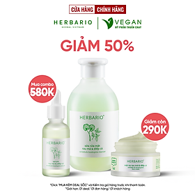 Bộ 3 chăm sóc da mụn cơ bản rau má & Diếp cá Herbario: Sữa rửa măt 200ml + Mặt nạ 30ml + Tinh chất 30ml