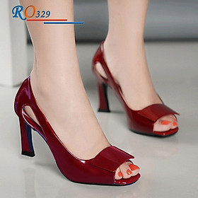 Giày cao gót nữ hở mũi, da bóng khoét eo cao cấp ROSATA RO329 7p - HÀNG VIỆT NAM - BKSTORE