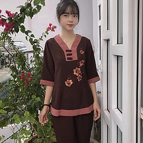 ĐỒ LAM ĐI CHÙA #Mã Freeship Xtra# Cổ Chữ Y Vải Đũi