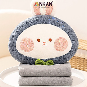 Mền Gối 3 Trong 1 Có Chăn Kiểu Thỏ Xanh Navy Cao Cấp Dùng Để Tựa Lưng, Chăn Đắp Tại Văn Phòng, Thiết Kế Thông Minh, Hiện Đại, Tiện Dụng